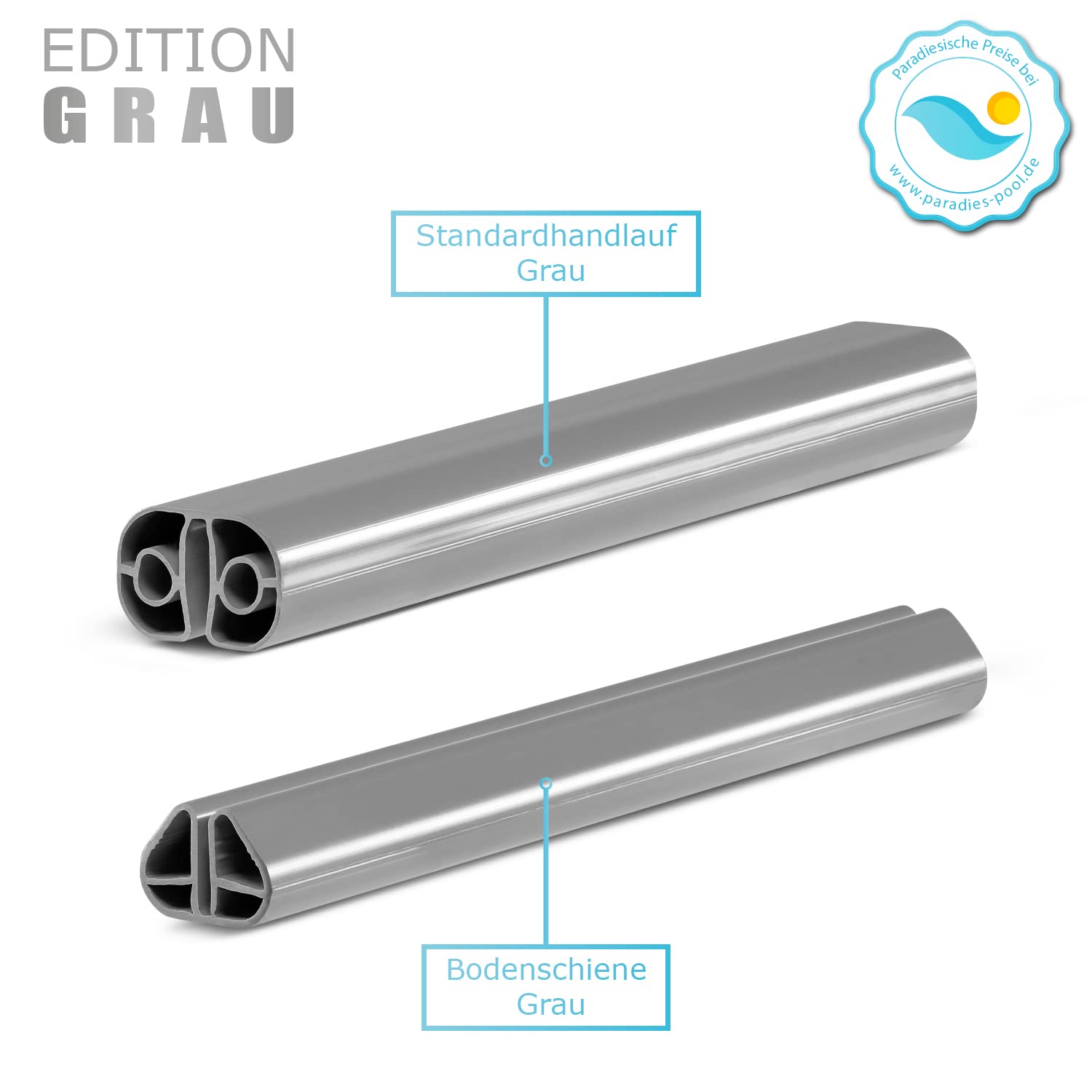 Paradies Pool® Edition grau Einzelbecken rund, 300x135cm (Ø x H), Stahlwandbecken, Poolplane in Sand 0,8mm, Handlauf grau, inkl. Skimmer-Set, Swimmingpool