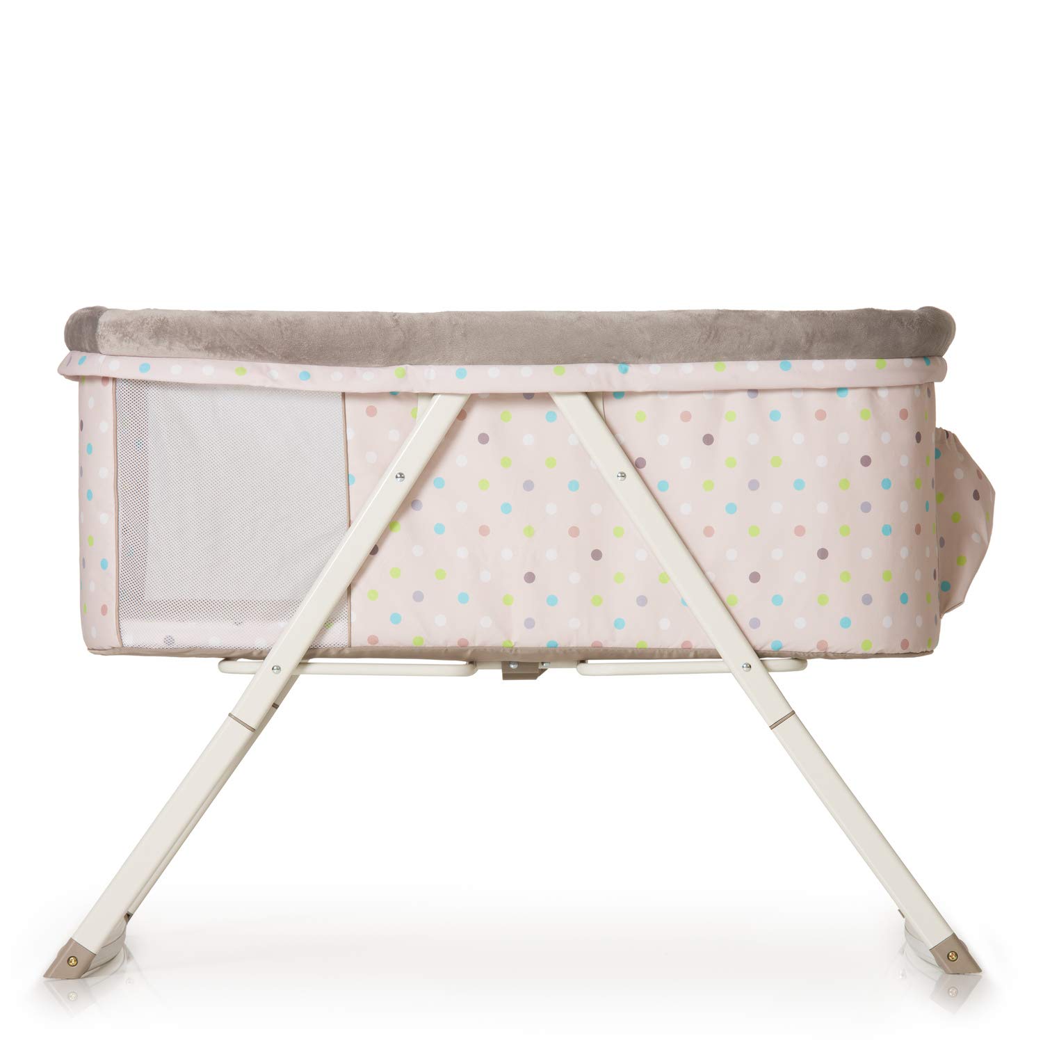 hauck Babybett Dreamer mit Matratze für Babys ab Geburt bis 9 kg, Babywiege mit Schaukelfunktion und Utensilientasche, Netzfenster, Einhändig Faltbar und Tragbar (Multi Dots Sand) | faltbarer Stubenwagen mit Schaukelfunktion, Matratze & Tasche
