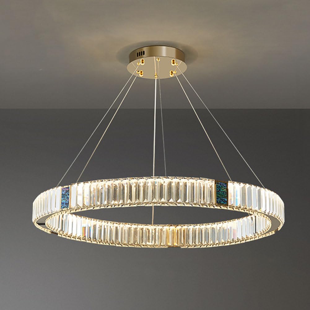 KXEcoLife LED Italian light luxury crystal chandelier, simple circle modern lamp, for living room bedroom dining lamps and lanterns,100cm