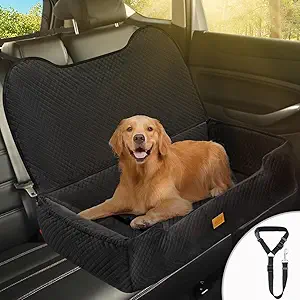 ELEGX Large Dog Car Seat for Up to 65 lbs or 2 Small Dogs,Soft Short Plush Fabric,Can Convert into Cushion,Dog Travel Bed,Dog Booster Seat,Non-Slip Base for Travel Safety,Detachable & Easy Clean