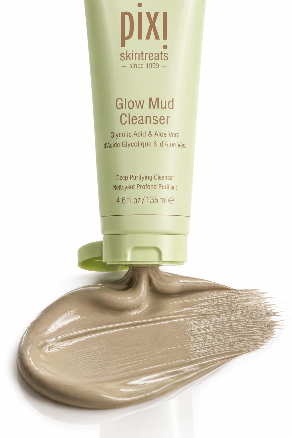 Pixi Beauty Glow Mud Cleanser | Limpiador Facial Diario Purificante con 5% de Ácido Glicólico | Exfolia y Purifica Suavemente los Poros y Ilumina sin Despojar la Piel | 135 ml / 4.57 fl oz