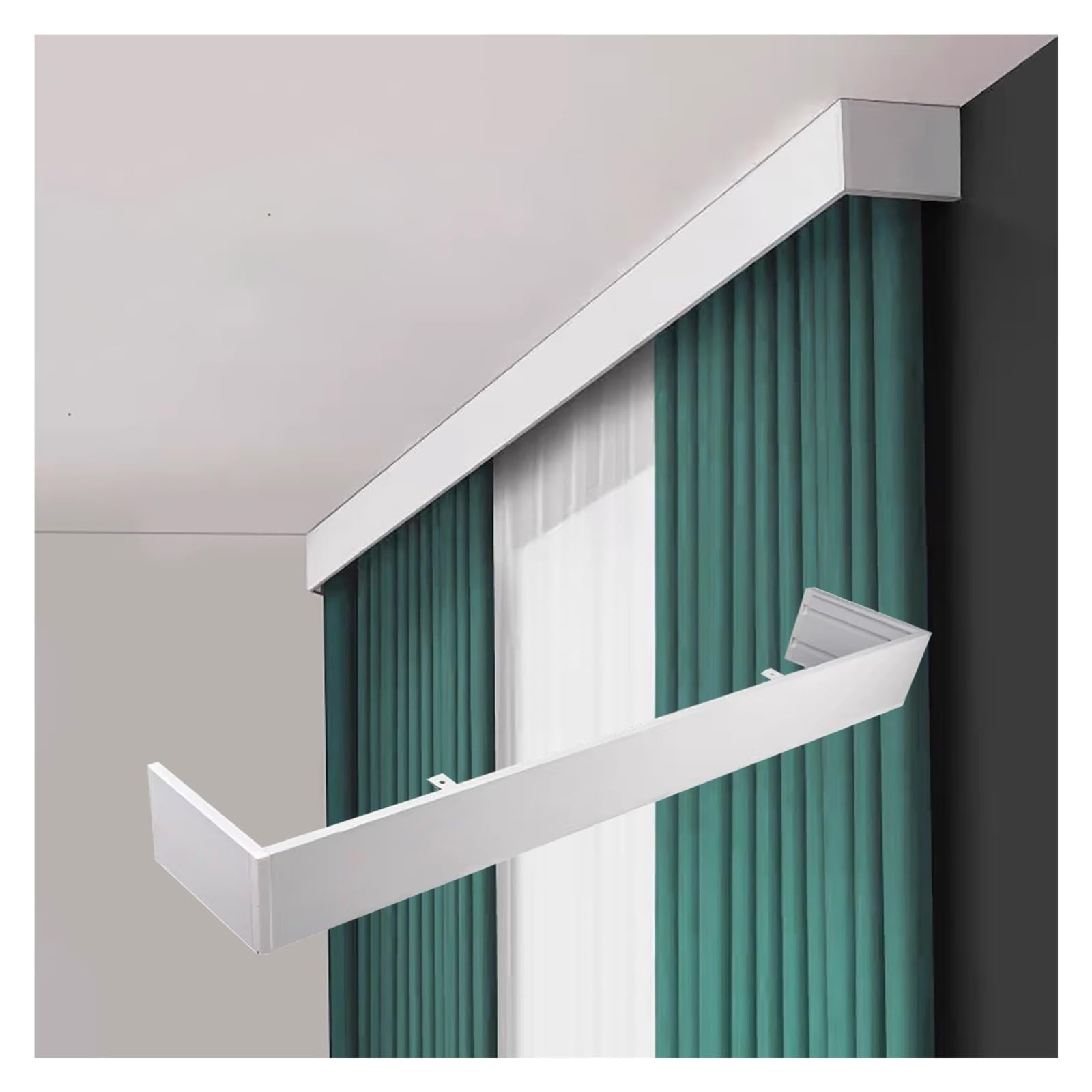 Rails blancs en forme de U avec déflecteur pour cache-rideau de fenêtre alu 3,1m