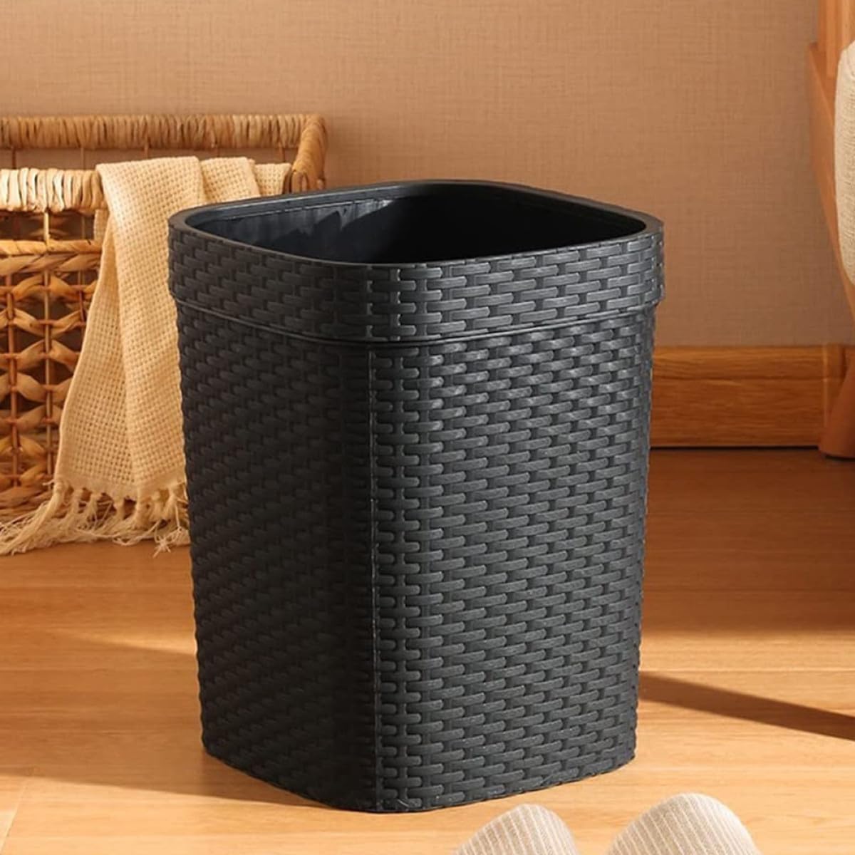 Tofficu Contenitore la Spazzatura Domestico 14l in Plastica Nero, Cestino per Carta Straccia senza Coperchio, Bidone Robusto per Camera da Letto e Ufficio