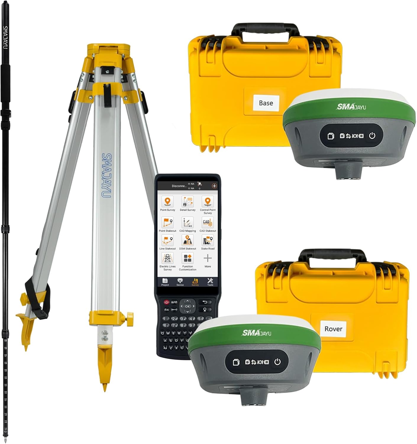 SMA26 Plus GNSS Receiver Base&Rover RTK GPS Land Survey Equipment with Permanent Survey Software, 1cm Accuracy, PPP/UHF Radio/BT Connectivity, IP67 Waterproof(Including Tripod and Pole)