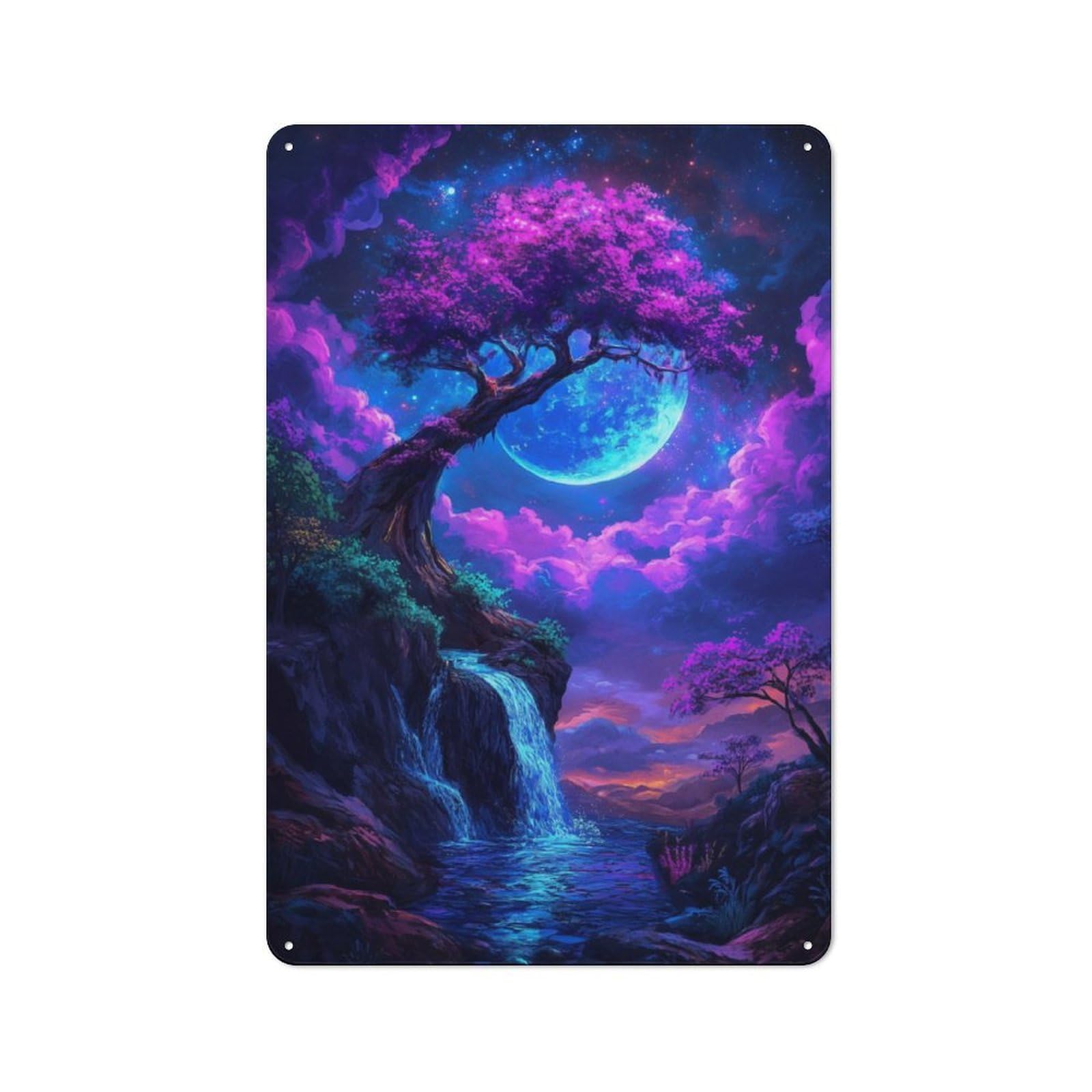 Nostalgic Fantasy Waterfall Landscape Decorative Tin Sign 30x20cm, Vintage Wall Decor for Lounge, Study, Pub Or Wall Gallery