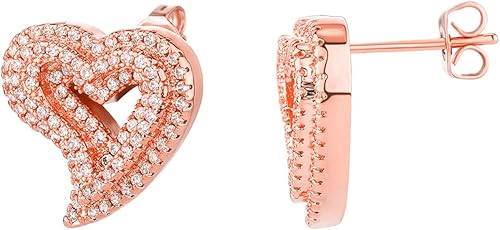 Heart Earrings Stud Earrings for Women Rose Gold Plated Trendy Cubic Zirconia Bl