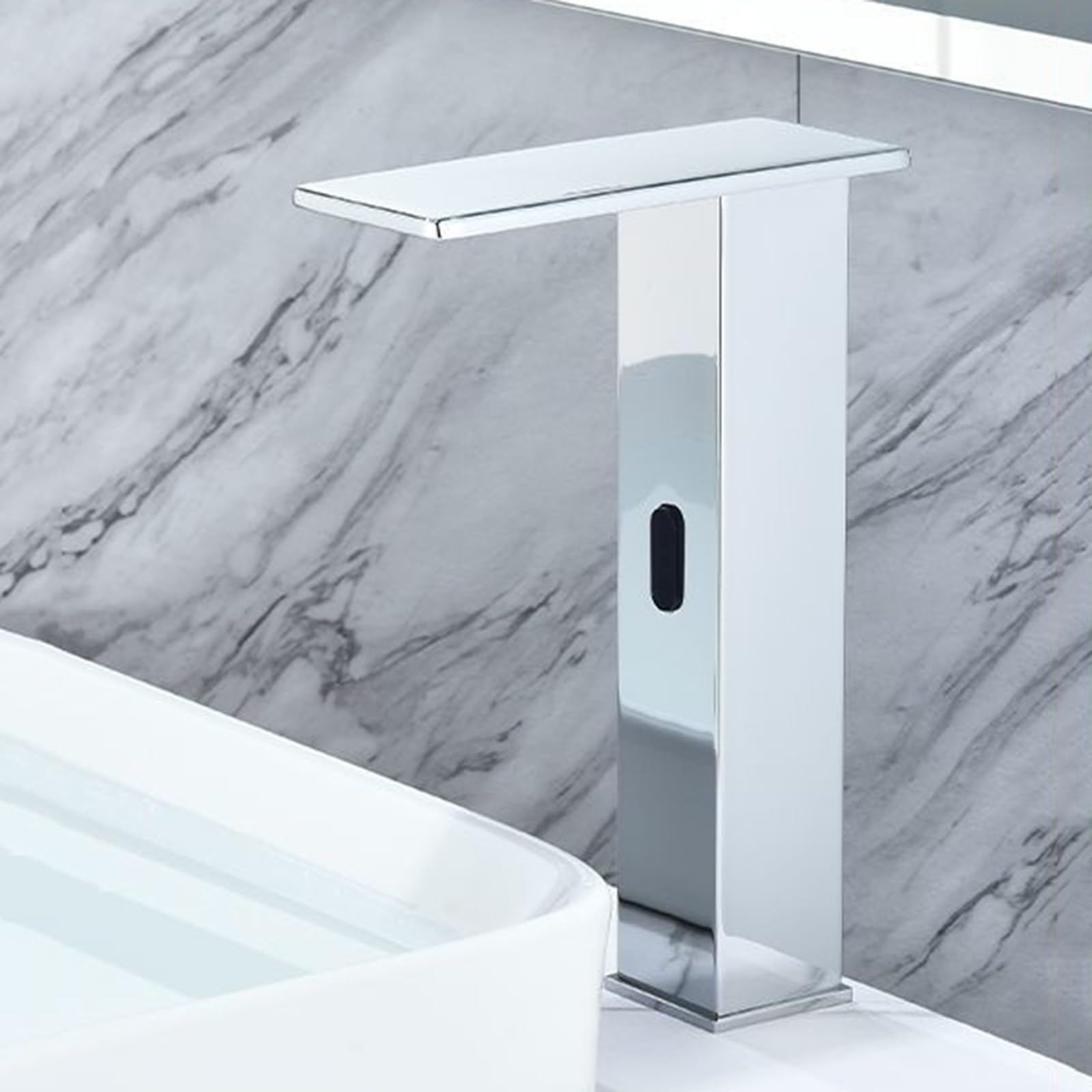 ZYCHSJXA Touchless Tap Basin Taps Mixer Waterfall Bathroom Sink Automatic Infrared Sensor Faucet,Chrome,Middle