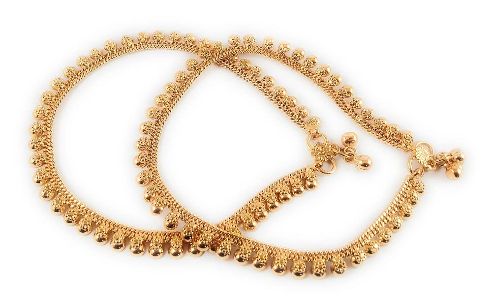 CUTE GOLDOne Gram Gold Plated & Brass Stylish Anklets Kolusu Payal Ghungroo for Women & Girls (10.5 Inch)