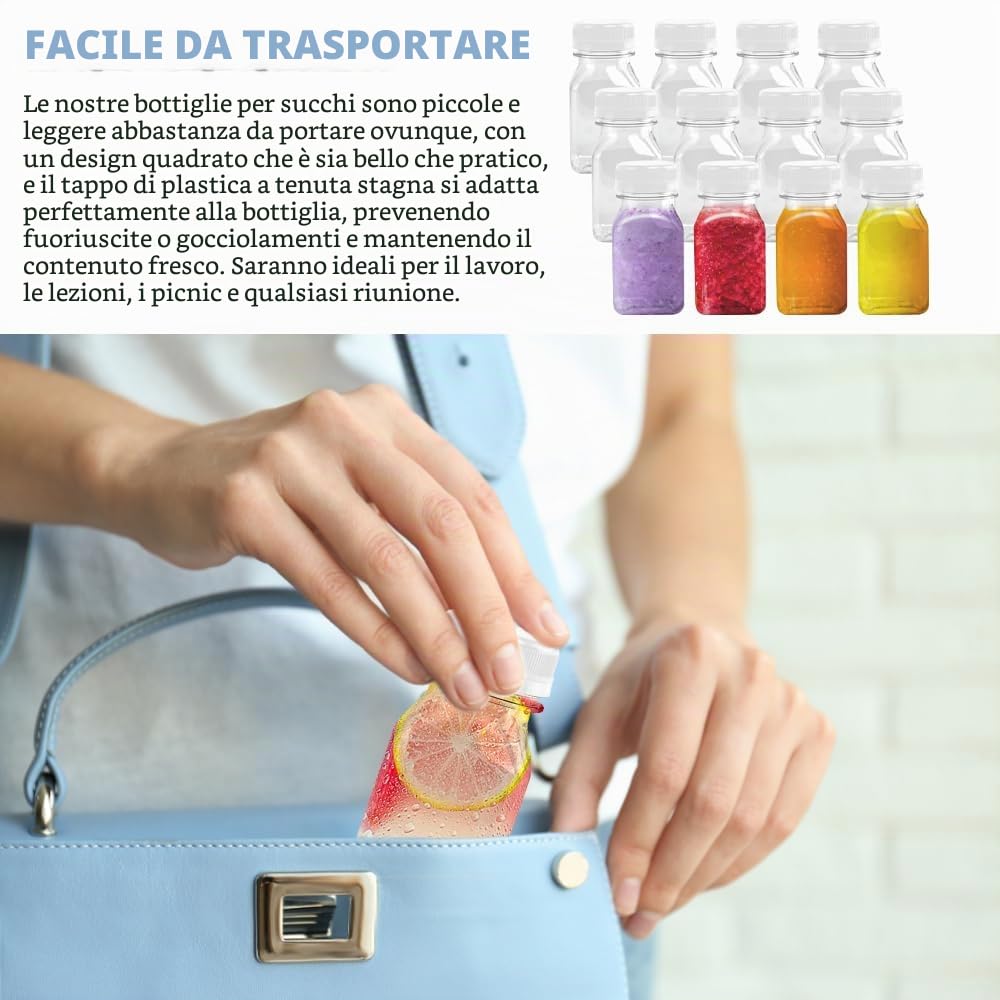 12 Pz Mini Bottiglia di Plastica 125ml Bottiglia di Succo Frutta con Coperchio Bottiglie Vuote Riutilizzabili Piccola Bottiglia Bevande Trasparente Bottiglie per Bevande Succo Fatte in Casa