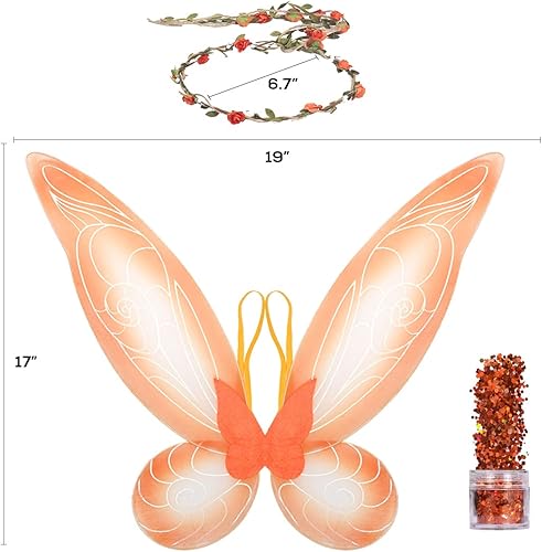 Miniatura 7 de Funcredible Juego de accesorios para disfraz de hada alas de hada corona de hadas alas de hadas de dientes naranjas adultos
