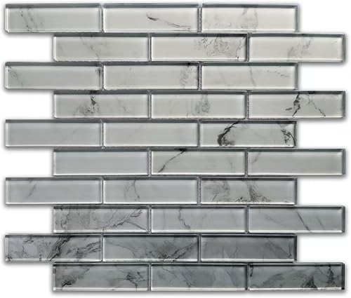 Artemuro Premium White Carrara Stone Look Glass Backsplash Tile for Kitchen Back