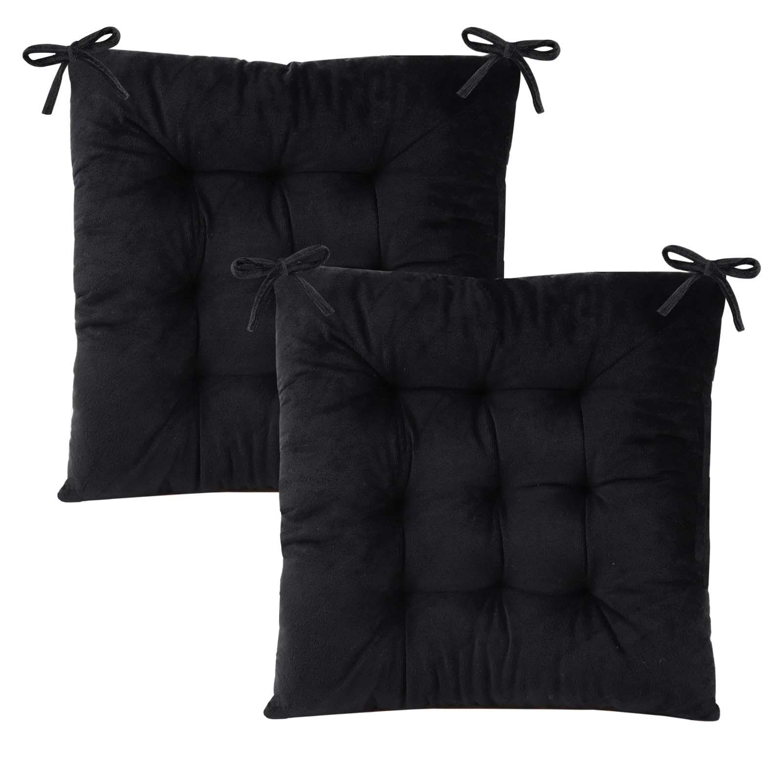 Photo 1 of MissSoul Set of 2 Chair Cushions for Dining Chairs with Ties, Indoor Non-Slip Kitchen Chair Pad and Dining Room Seat Cushion Mat for Office Living Room Outdoor 15.5" - Black