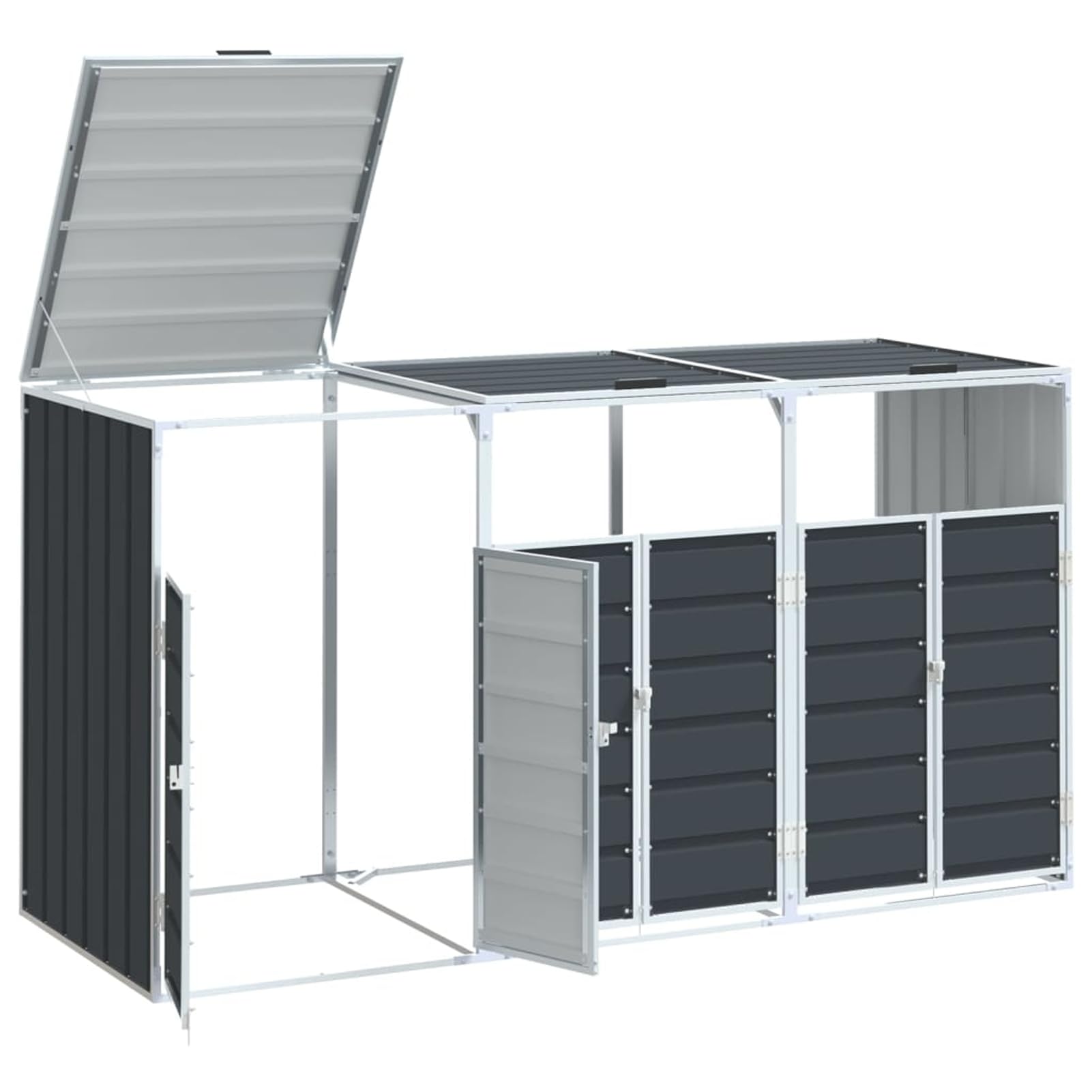 Gecheer Mülltonnenbox für 3 Tonnen Anthrazit 216x81x115 cm Stahl, Mülltonnenverkleidung Müllbox für Vorgärten Seitengänge Mietwohnungen4006181