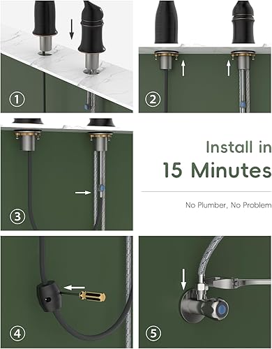 Vista 8 de APPASO Grifo de cocina de 2 orificios, grifo de fregadero de cocina de bronce frotado con aceite con rociador desplegable de dos modos, grifo de Oil