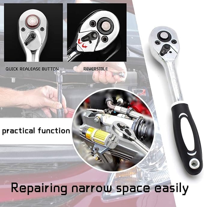 Image of Tool Kit 46 Pcs Household | 1 /4 Drive Socket Screwdriver Wrench Set for Bike, Car Repairs & More Spanner & Socket Set All Size Tool Kit Goti Pana Perfect for DIY Enthusiasts, Black
