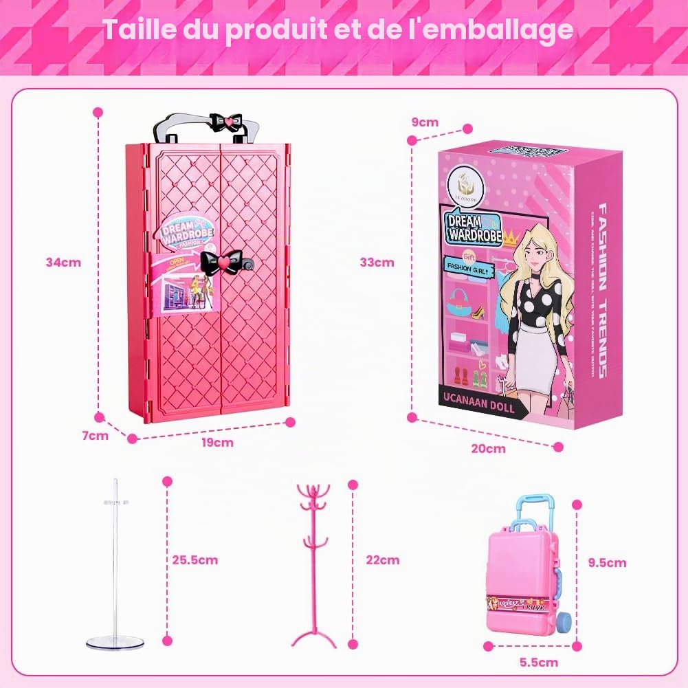 UCanaan Poupée Girl et Son Ensemble Complet : Robes et Nombreux Accessoires pour Habiller et créer. Idée Cadeau Parfaite pour Une Fille à Noël ou pour Son Anniversaire
