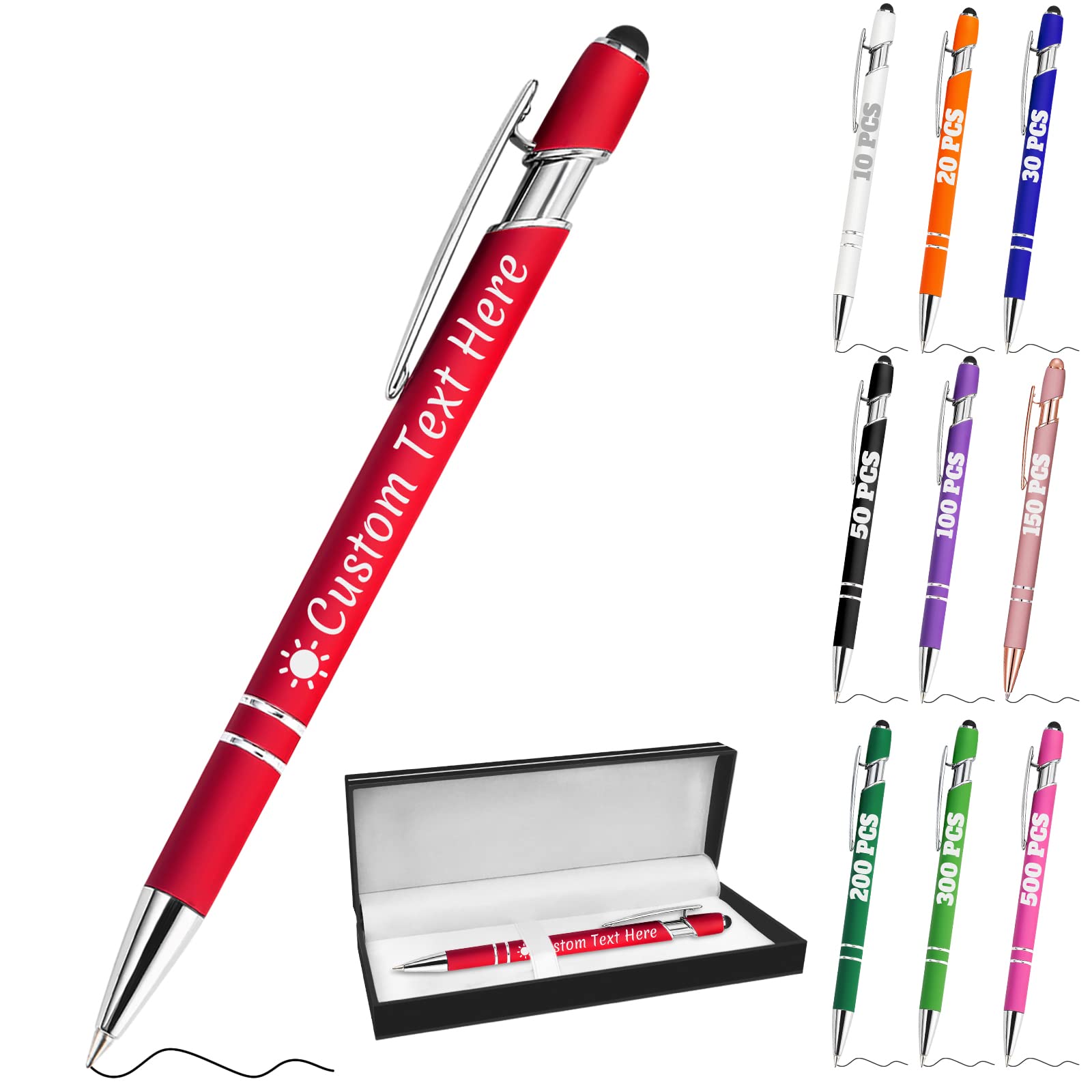 ABIsedrin Personalised Pens with Name Custom Engraving Ballpoint Pens with Stylus Tip Customised Smooth Writing Pens Personalised Gifts for Anniversary Birthday or Graduation(Red,Black Ink) — image 1