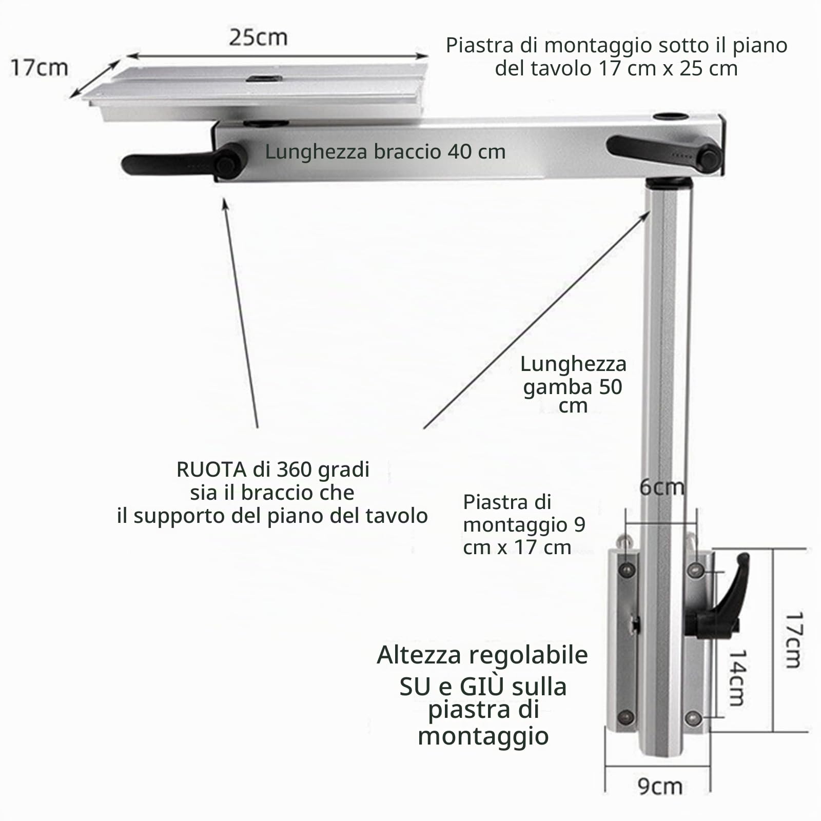 Gambe del tavolo rimovibili, staffe per gambe del tavolo regolabili a 360 gradi, Supporto da tavolo da Tavolo Staffa per mobili fai da te per camper, barca, laptop, camper, pontoni