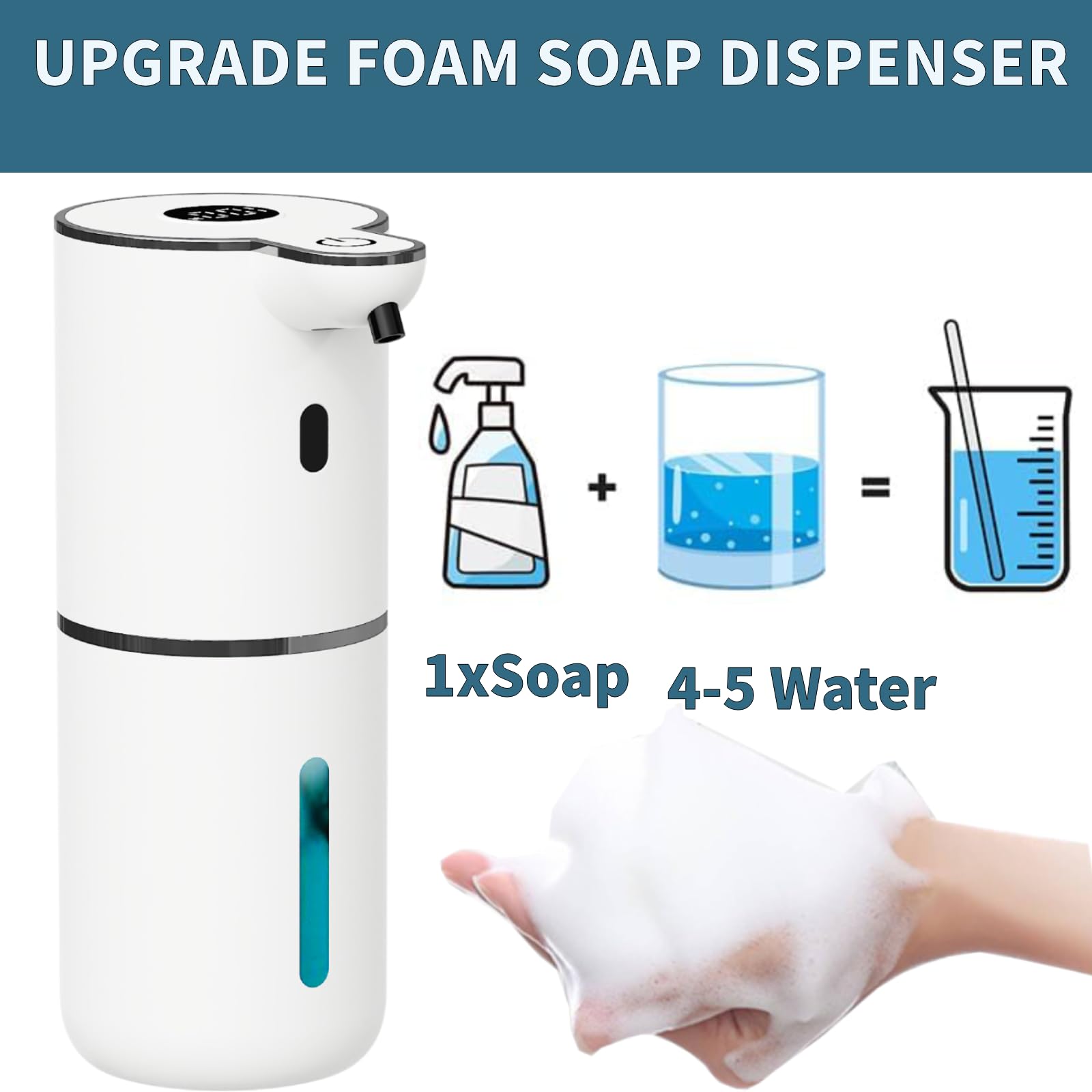 Dispensador automático de jabón sin tacto, dispensador de jabón espumante con 6 niveles ajustables manos libres USB recargable dispensador eléctrico montado en la pared dispensador de platos cocina