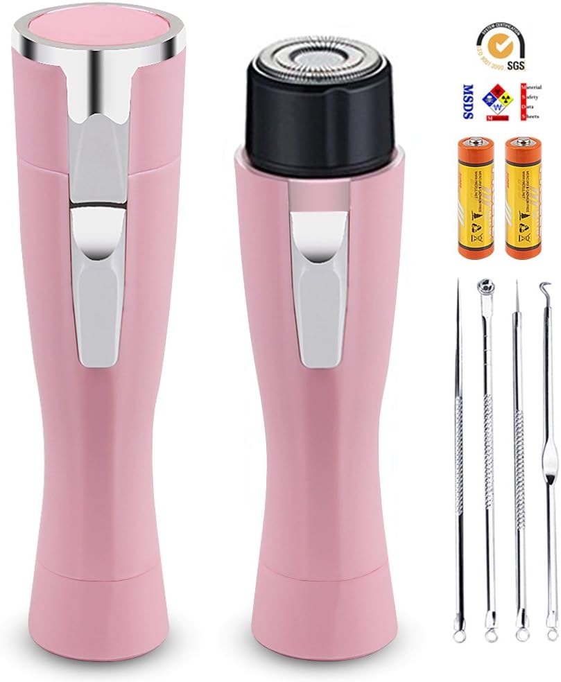 Women Shaver, Richoose Women's Painless Hair Remover Perfect for Face/ Leg/ Hand/Bikini/Armpit.Blackhead Remover,Acne Pimple Comedone Extractor, Whitehead Removal Tool Kit Set of 4Pcs for Lady Facial Care Skin Protect ,Tools Kits (With 2 AA batteries)