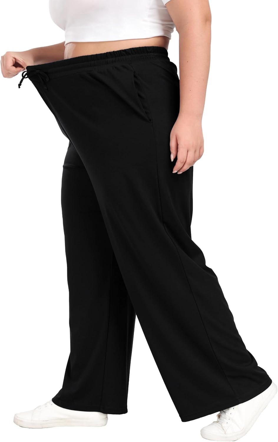 A-Wintage Plus Size Wide Leg Pants for Women Soft Casual Pants Loose Fit Drawstring Pajama Pants with Pockets - Image 2