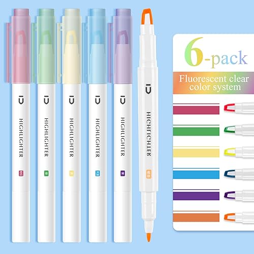 Miniatura 5 de M&G 6 resaltadores de doble punta, color arcoíris que no se destiñe, resaltadores rápidos de punta de cincel, perfectos para la escuela, oficina,