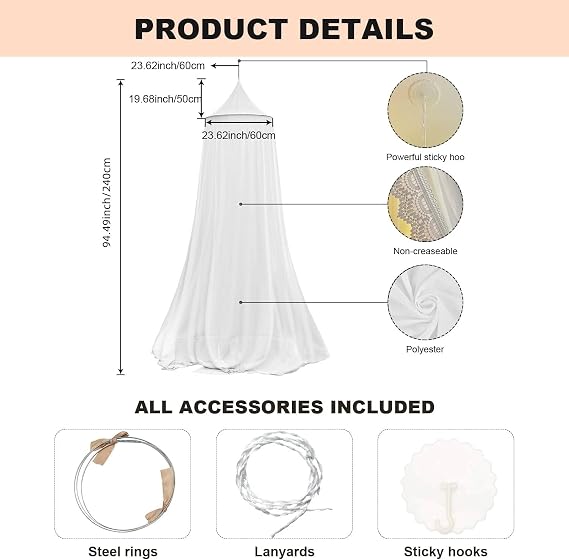 Kids Bed Canopy Round Dome Princess Girls Canopy Bedroom Nursery Decoration Queen Size Drape Bed Curtains