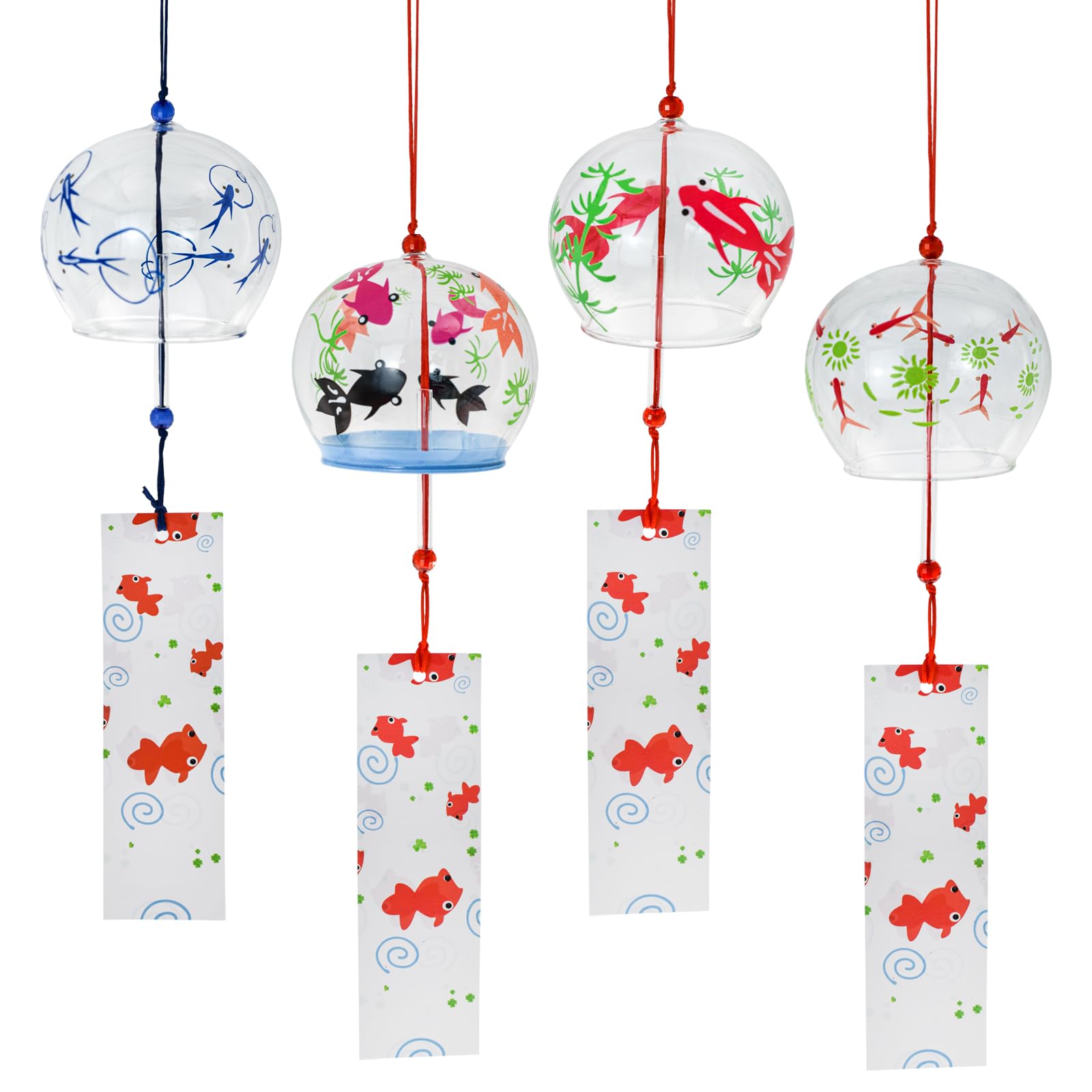 MrMrKura Wind Chime, Goldfish, Cherry Blossom, Glass Wind Chime, Set of 4, Handmade Wind Chime, Cute, Entrance Wind Chime, Stylish, Clear Sound, Outdoor, Indoor, Remove Evil, Good Luck, Gift, Stylish,