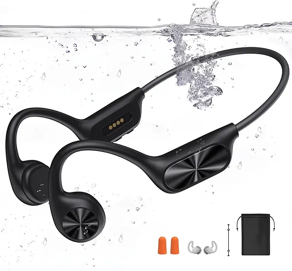 Dnniakm Swimming Headphones,Bone Conduction Headphones Bluetooth 5.4,IPX8 Waterproof,32G Memory Sports Headphone,Underwater Headphone with MP3-Player for Swim,Open Earphones for Swimming Running