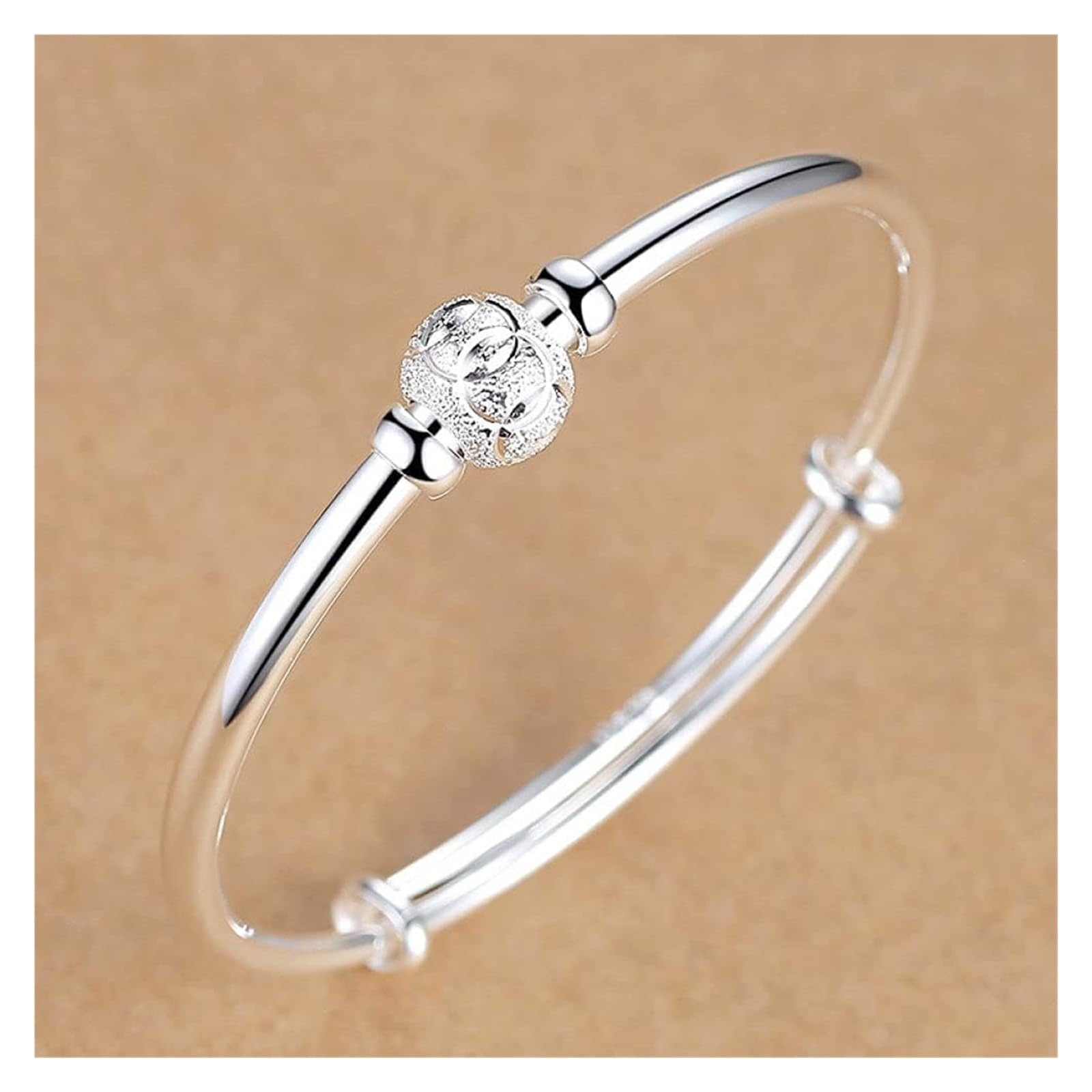 Bracciali Gioielli Bracciale in Argento for Donna Bracciale Rigido Regolabile in Argento Sterling 925 Bracciali con Perline in Argento Opaco Sterling Perline