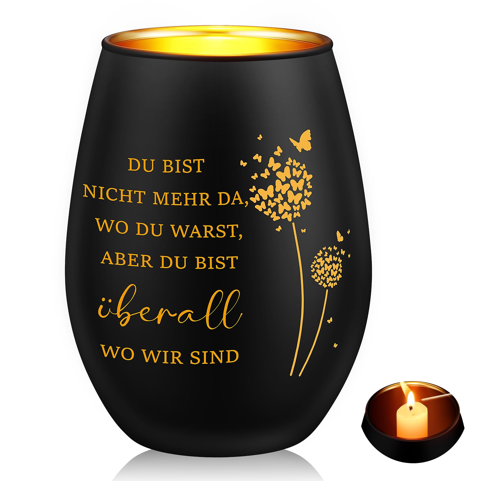 Nuenen Regalo di Lutto Luce Lutto con Incisione Regali Commemorativi Candela da Lutto di Consolazione Regalo di Condoglianze per gli Amici in Lutto Ricordo del Defunto(Nero,Farfalla 3)