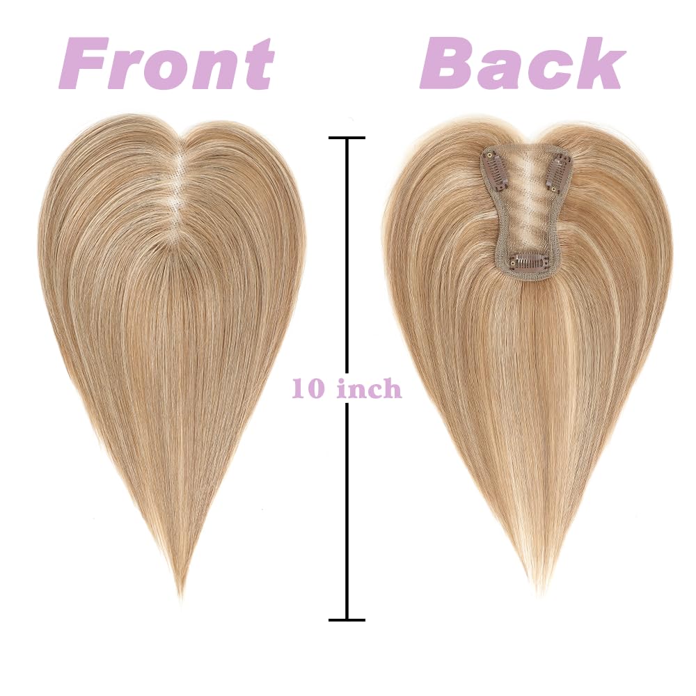 Haaraufsätze für Frauen Echthaar-Clip-In 25,4 cm Schweizer Basis Haarteile für dünnes Haar, Haarverlust-Abdeckung (Aschbraun mit Blond)#1016