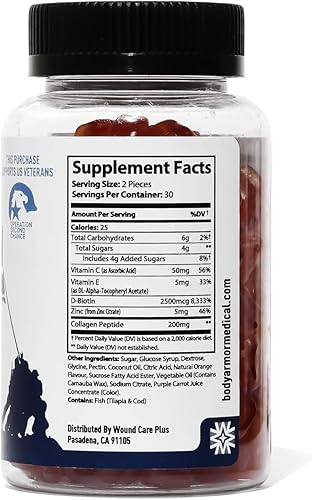Miniatura 2 de Wound Care Plus Gomitas de colágeno  con péptidos de colágeno, biotina, zinc, vitaminas C y E  Apoya la salud de la piel, el cabello y las uñas  a