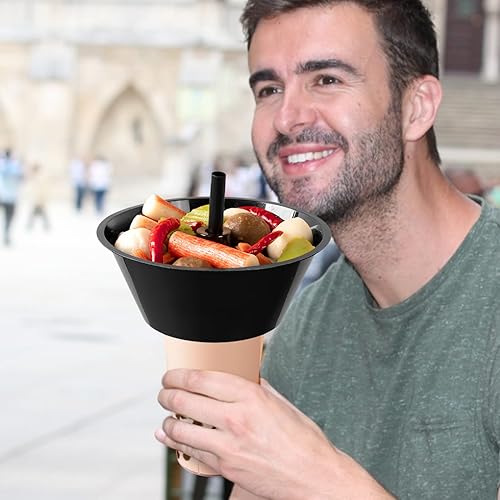 Miniatura 4 de BESTonZON Tazón portátil para alimentos y café helado, 5 juegos de vasos y cuencos de aperitivos, de plástico combinado, soporte para aperitivos,