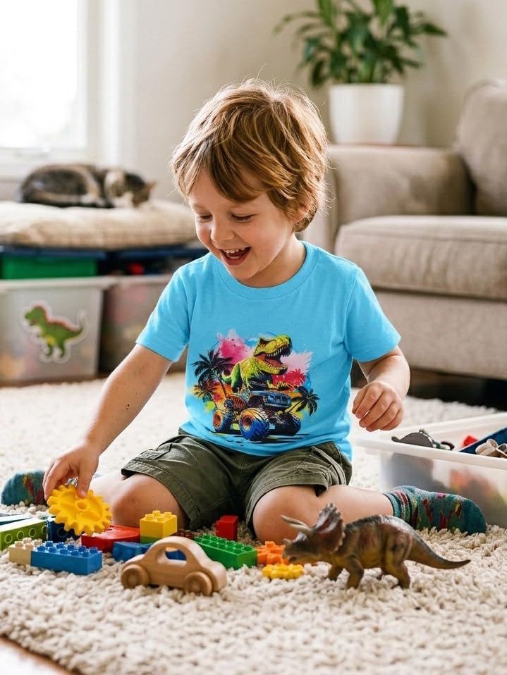 Funnycokid Toddler Boys Shirts Kids Tshirt Truck Dinosaur Tees 4T 5T - image 2