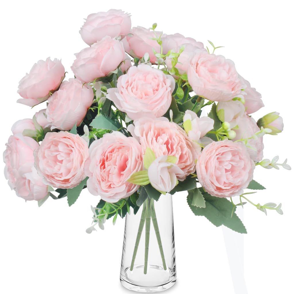 3 Bunches Peony Artificial Flowers Silk Peonies Bouquets Fake Flowers for Table Centerpieces Floral Arrangement Faux Flowers for Home Kitchen Garden Party Wedding Decoration (Pink) image 2