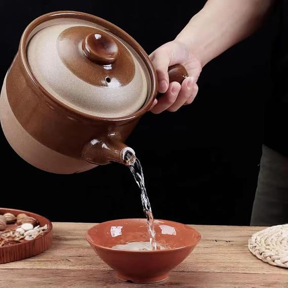 Ceramic casserole， Casserole Clay Cooking Pot Retro Skillet Decoction Pot Pottery Clay Pot Casserole with Lid Ancient Cookware for Soup