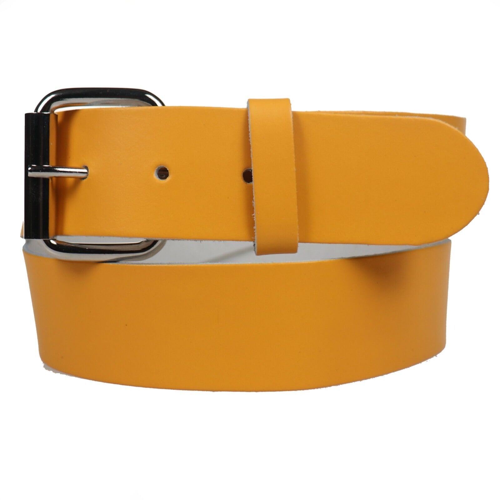 BULLET 69 38mm Colourful Leather Jean Leather belts Mens Womens Belts[Yellow,XLarge 40" - 44" Waist,Silver Roller]