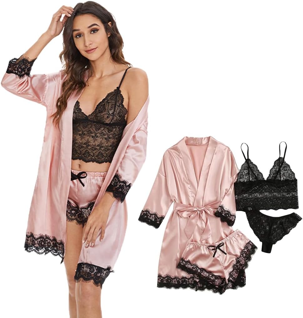 Top Best Best Top Smart | Women Lingerie Underwear Suit Set of 4Pcs Silk Lace Wo... | 2026