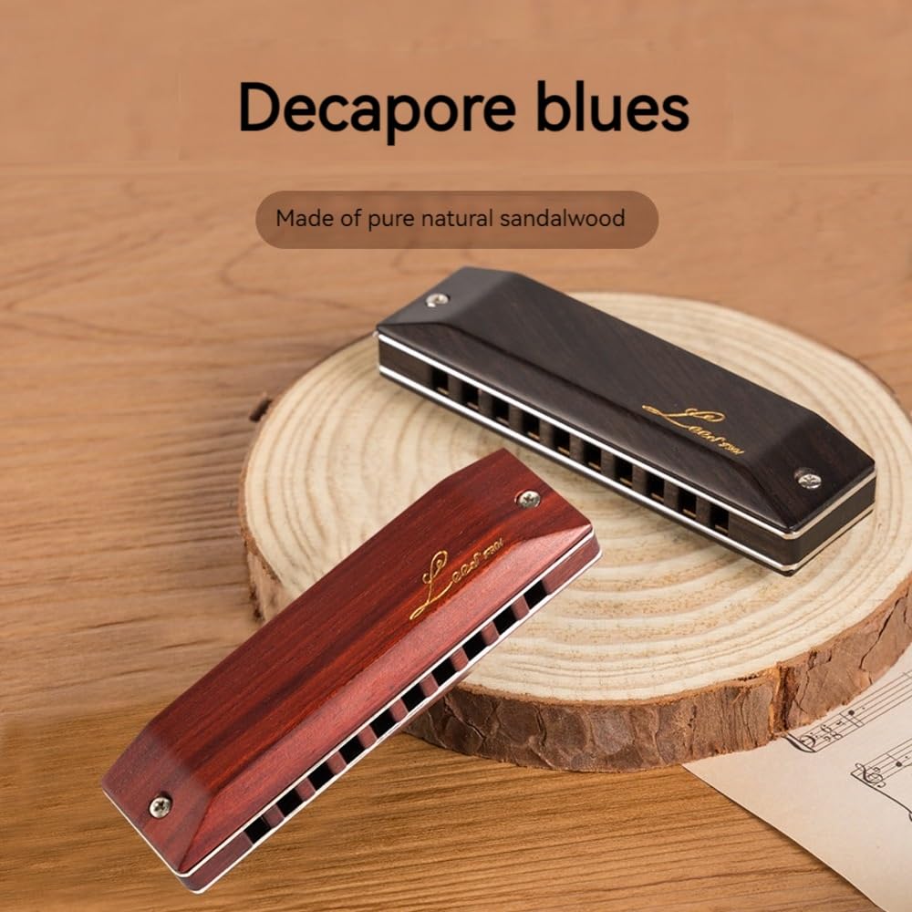 Harmonijka z 10 otworami wykonana w całości z drewna sandałowego Blues Wood, solidny korpus ksylofonu, stroik z brązu fosforowego, standardowa harmonijka dla dorosłych, odpowiednia dla profesjonalistó