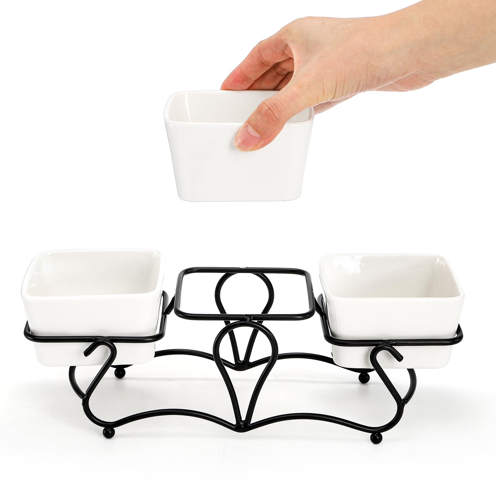 3 Pieces Square Bowl Chip & Dip Serving Set, 7 OZ Ceramic - View #3