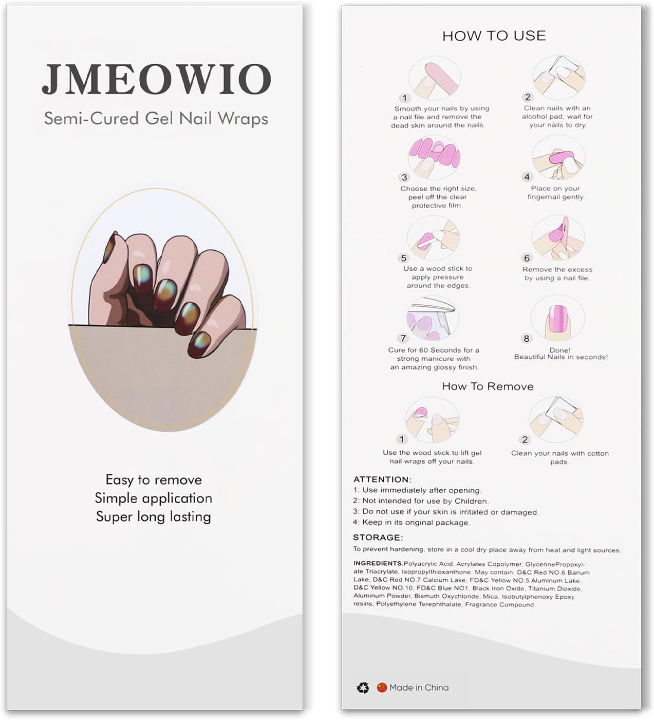 JMEOWIO Semi Cured Gel Strips Nail Art Sticker Wrap Gradient