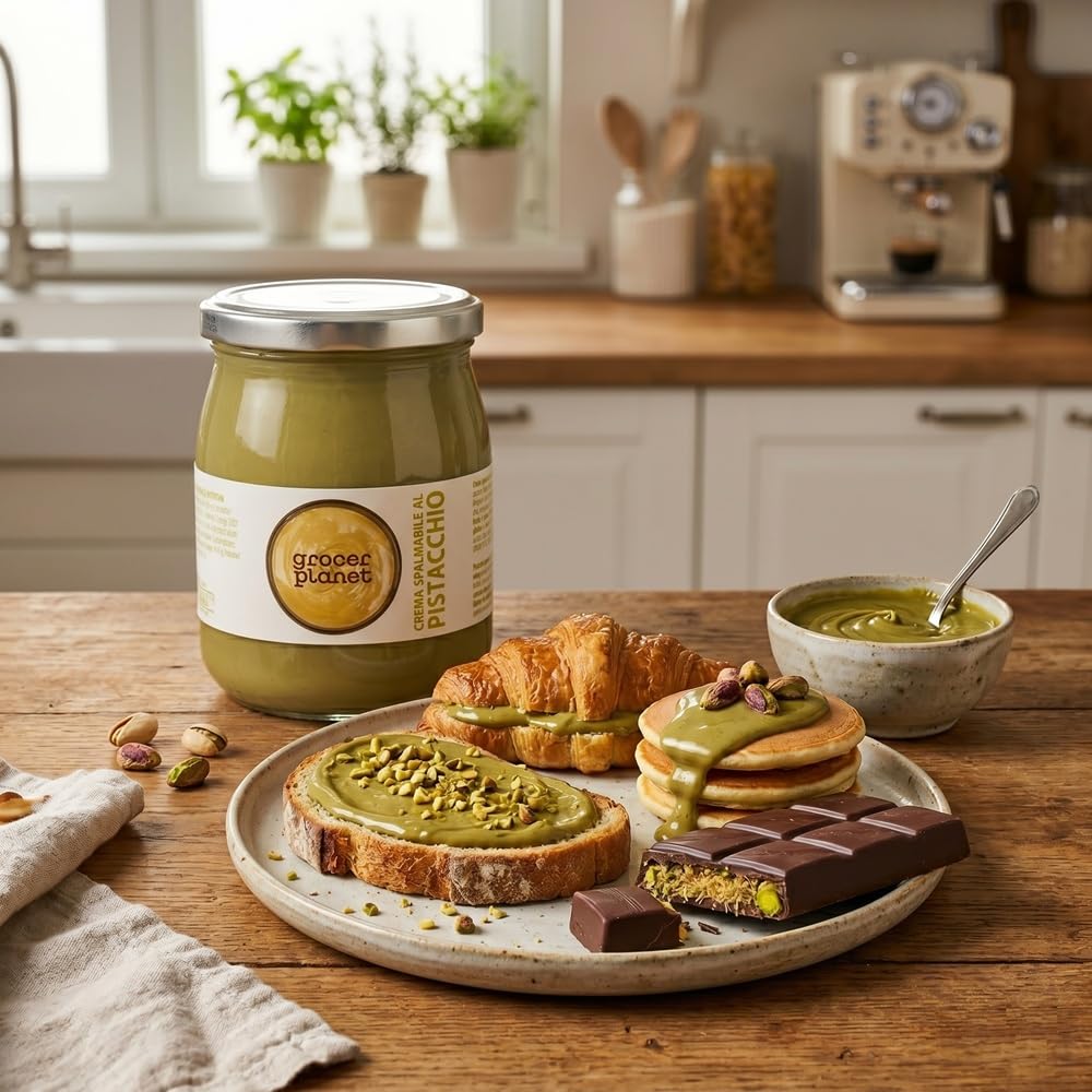 Grocer Planet - Crème Douce de Pistaches (600g) | Avec 45% de Pistaches | Cuisine Italienne Gourmet | Ideal pour les petits déjeuners et les desserts