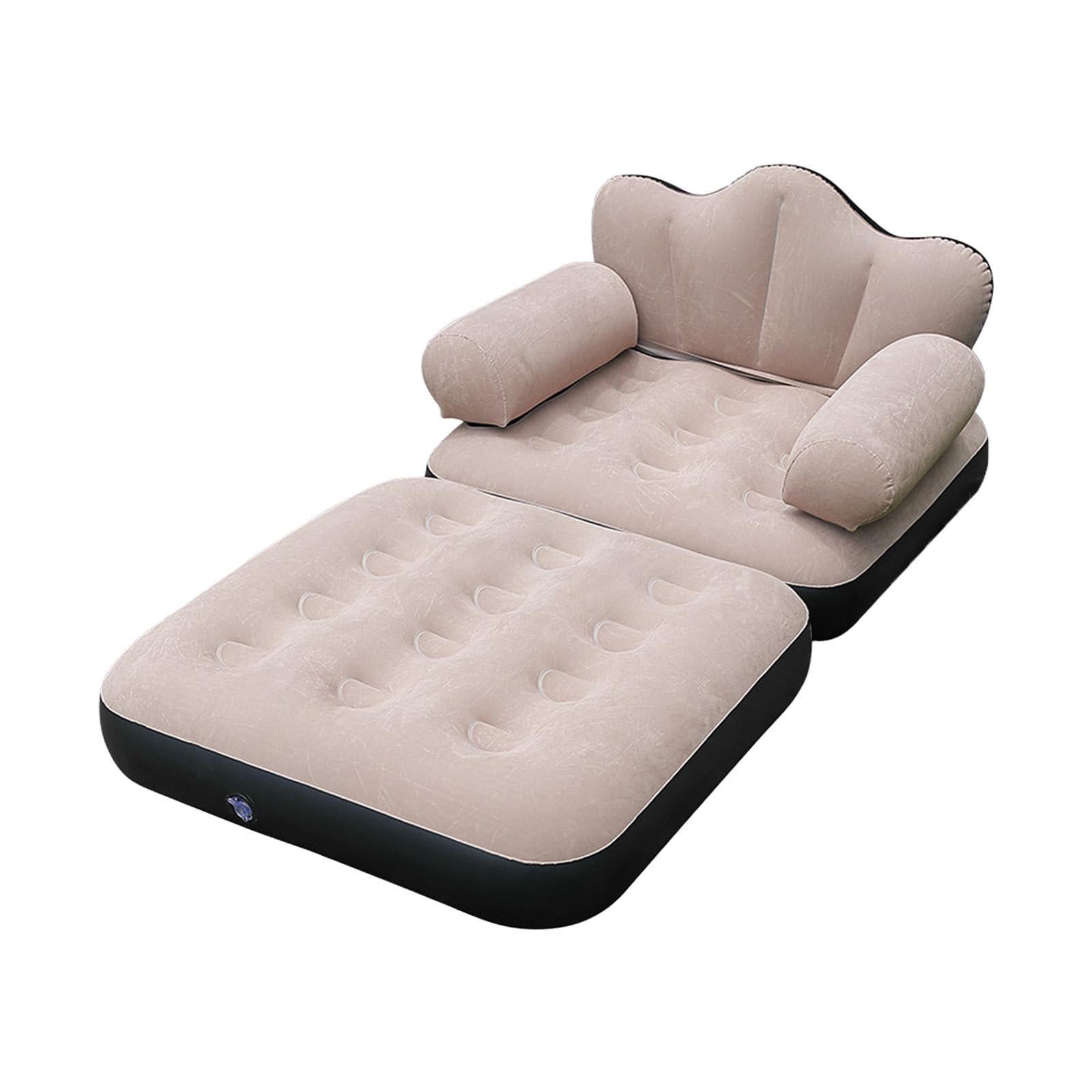 Inflatable Lounge Chair Bed with Headboard Flocked PVC with Armrests Lounger Coffee-image-17