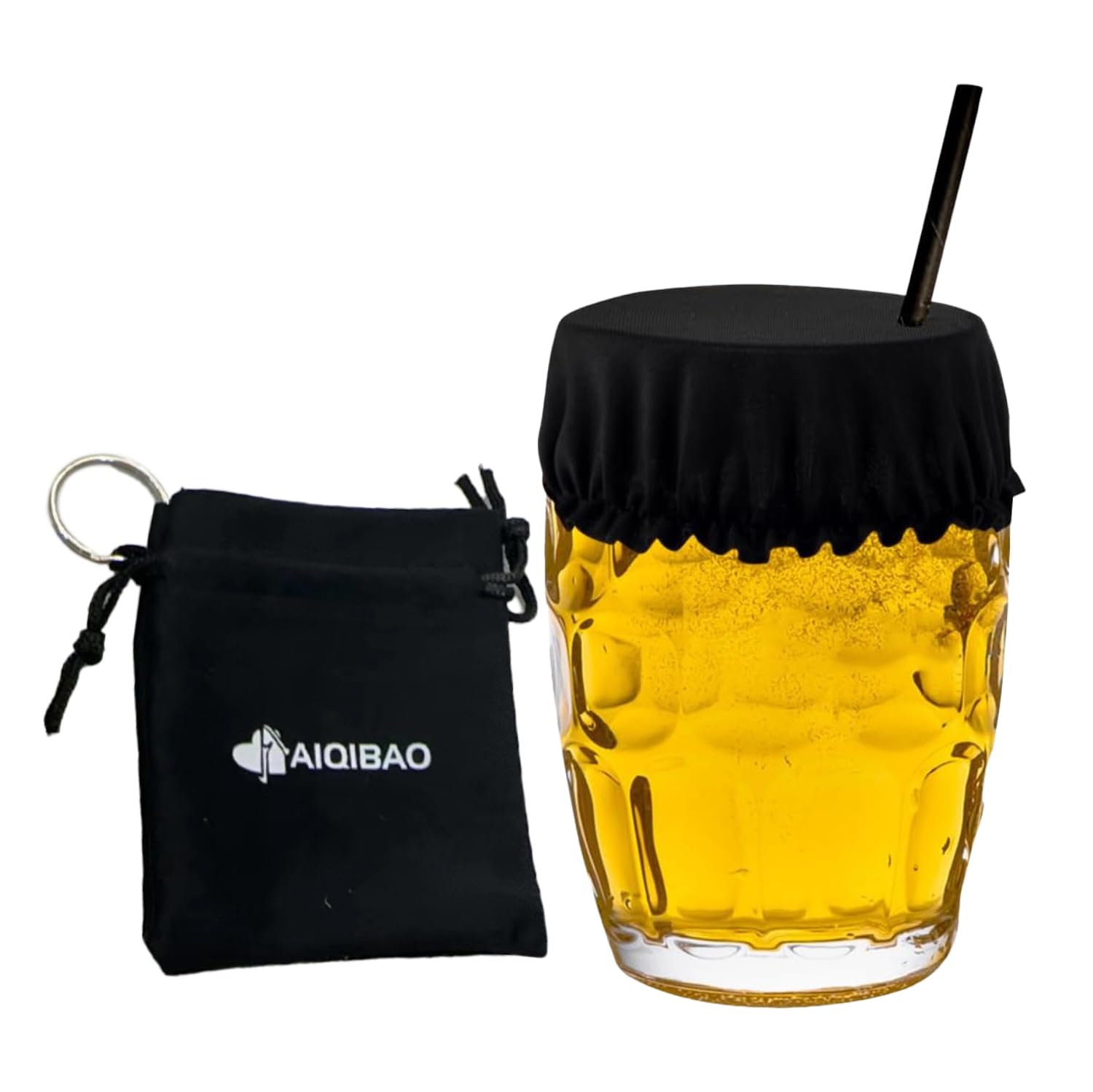 Drink Covers for Alcohol Protection,Reusable & Washable Drink Cover with Straw Hole, Drink Protector for Women Men,Black Cup Covers Packing with Key Ring