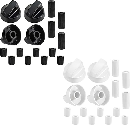 Paquete de 4 perillas de control universales negras con 12 adaptadores y 4 perillas de control universales blancas con 12 adaptadores, compatible