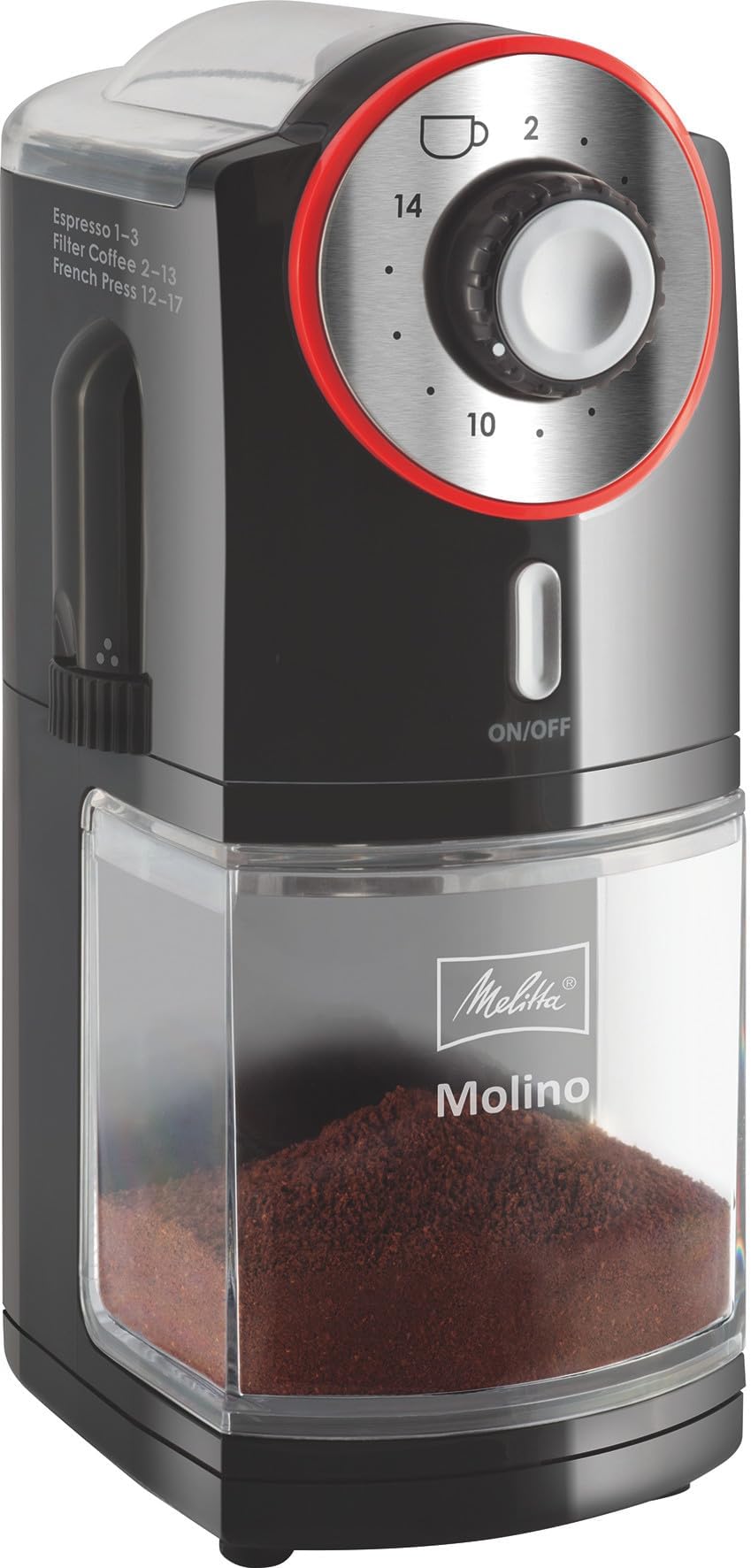 Melitta MOLINO Electric Coffee Beans Grinder, Black Red