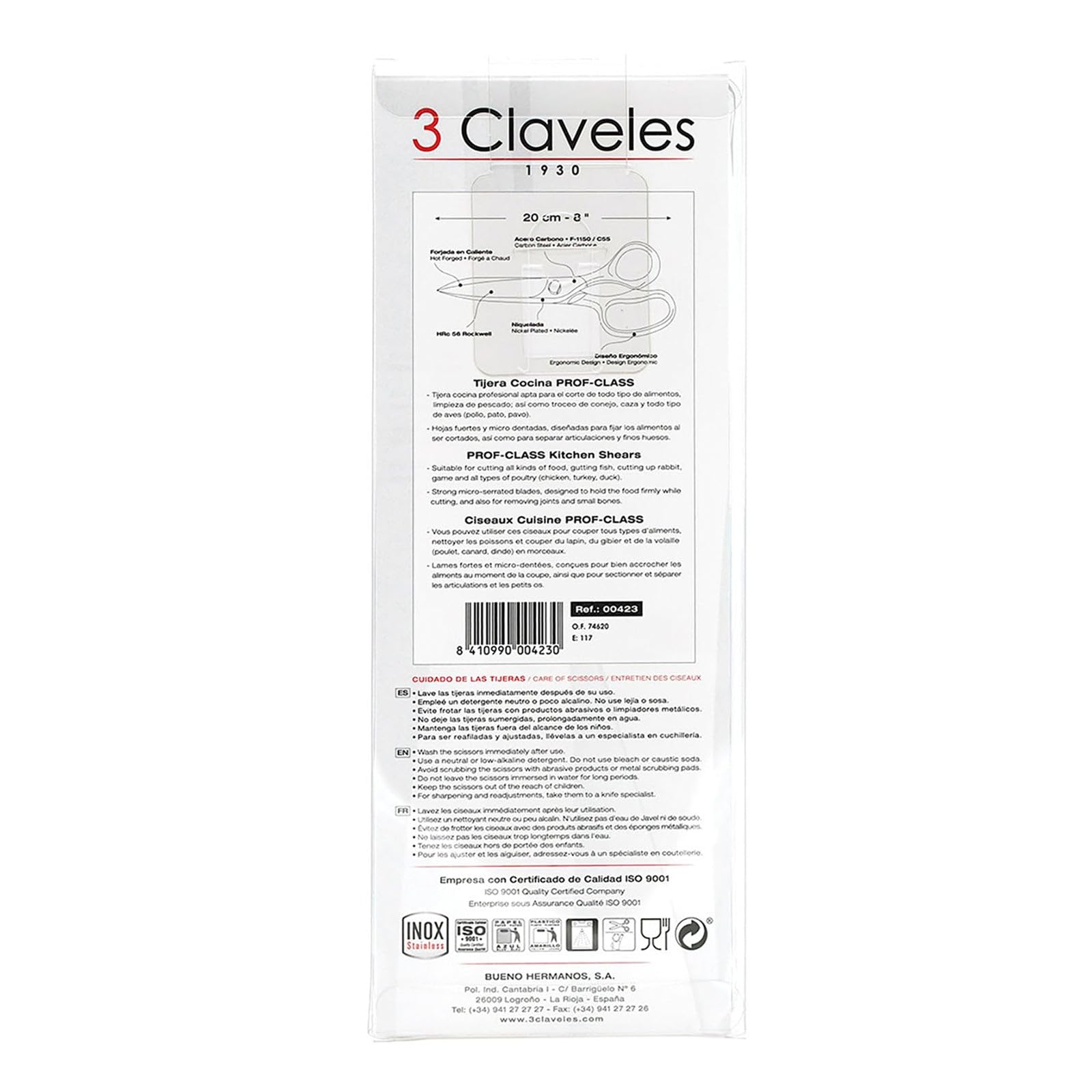 3 Claveles Tijeras de Cocina Profesional, Acero Inoxidable - (20cm - 8"), Brillo