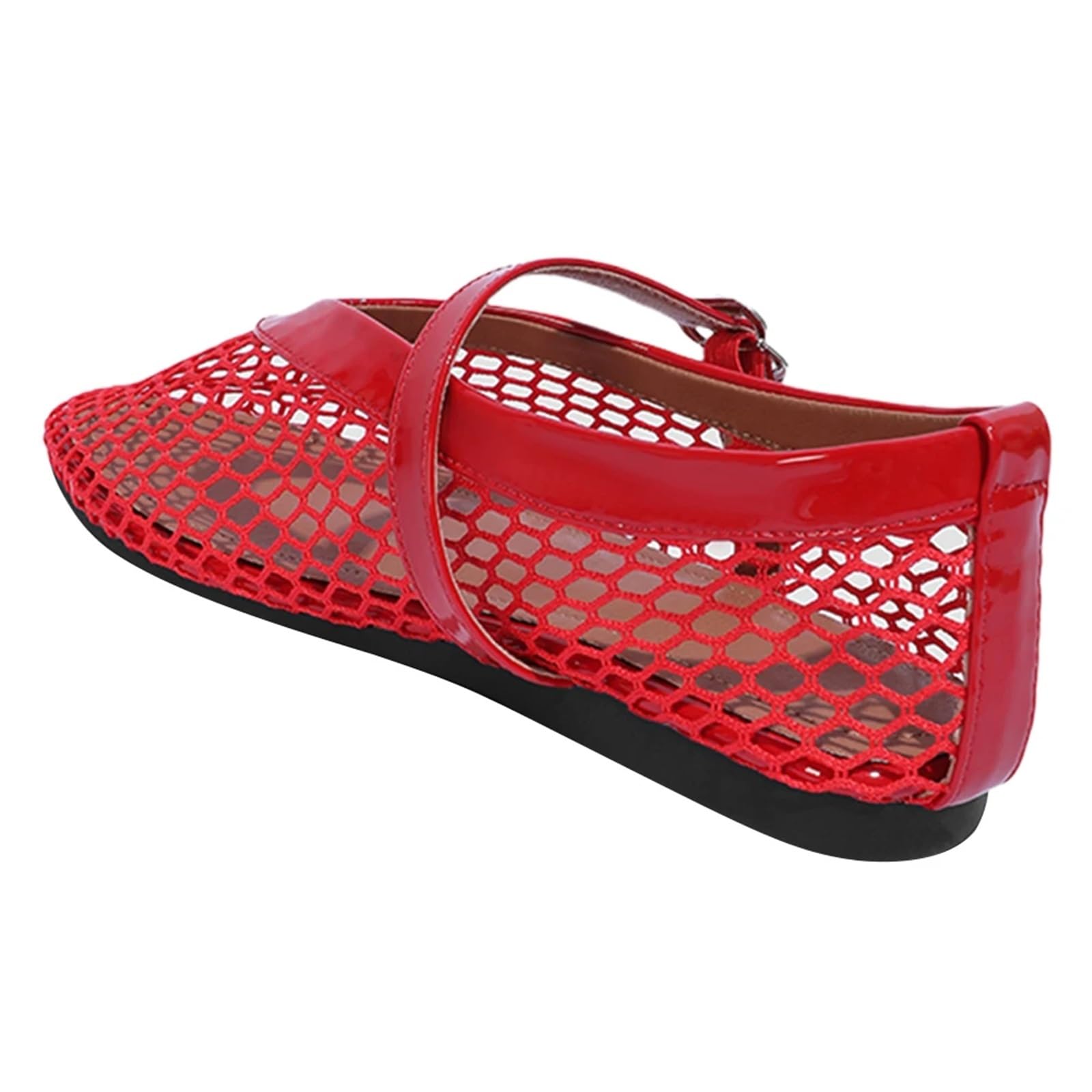 Mesh-Ballerinas mit verstellbarem Schnallenriemen, Flache Fischnetz-Sandalen, atmungsaktiv, for Damen, lässig, Büro Für Damen