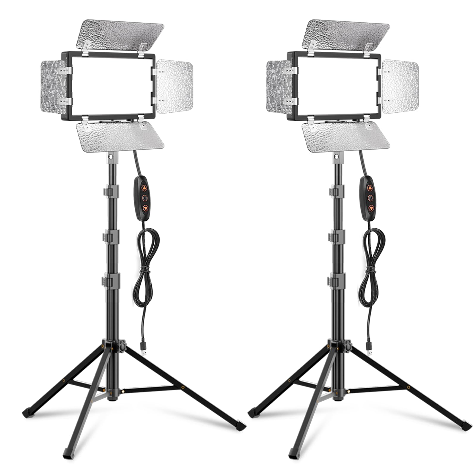 EMART Illuminazione a LED per fotografia, luci da studio con treppiede regolabile da 134,6 cm e 9 filtri colorati, 4 deflettori per registrazione video, streaming di giochi, YouTube, 2 confezioni